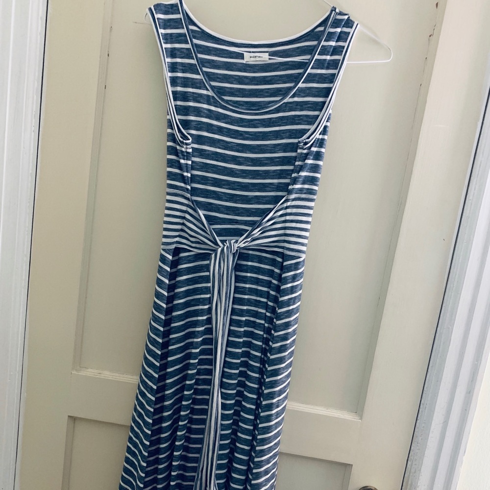 Max Studio Blue & White Tie-Waist Midi Dress